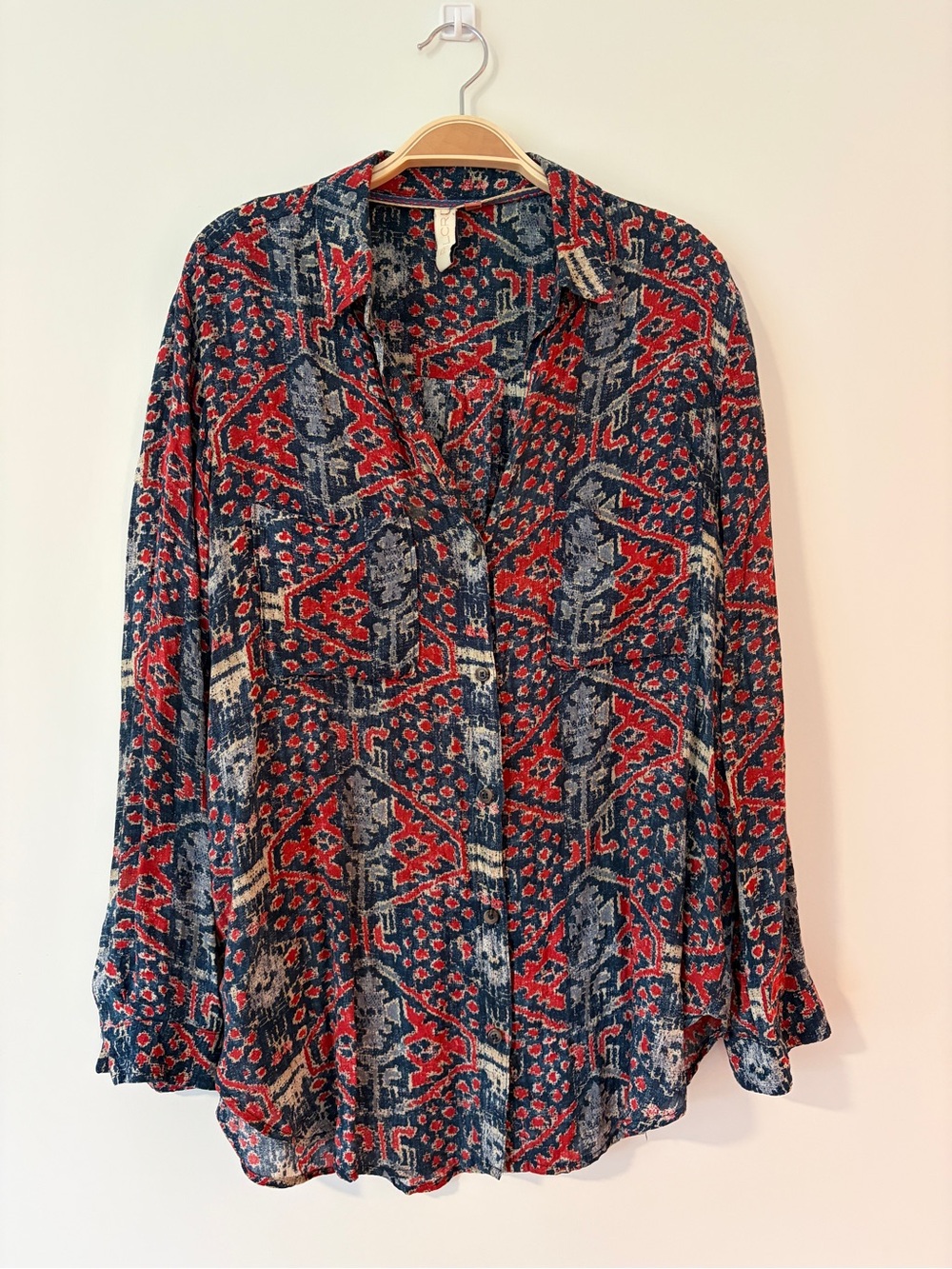 Pilcro Rust & Navy Patterned Button-Down Shirt - Picture 3 of 7